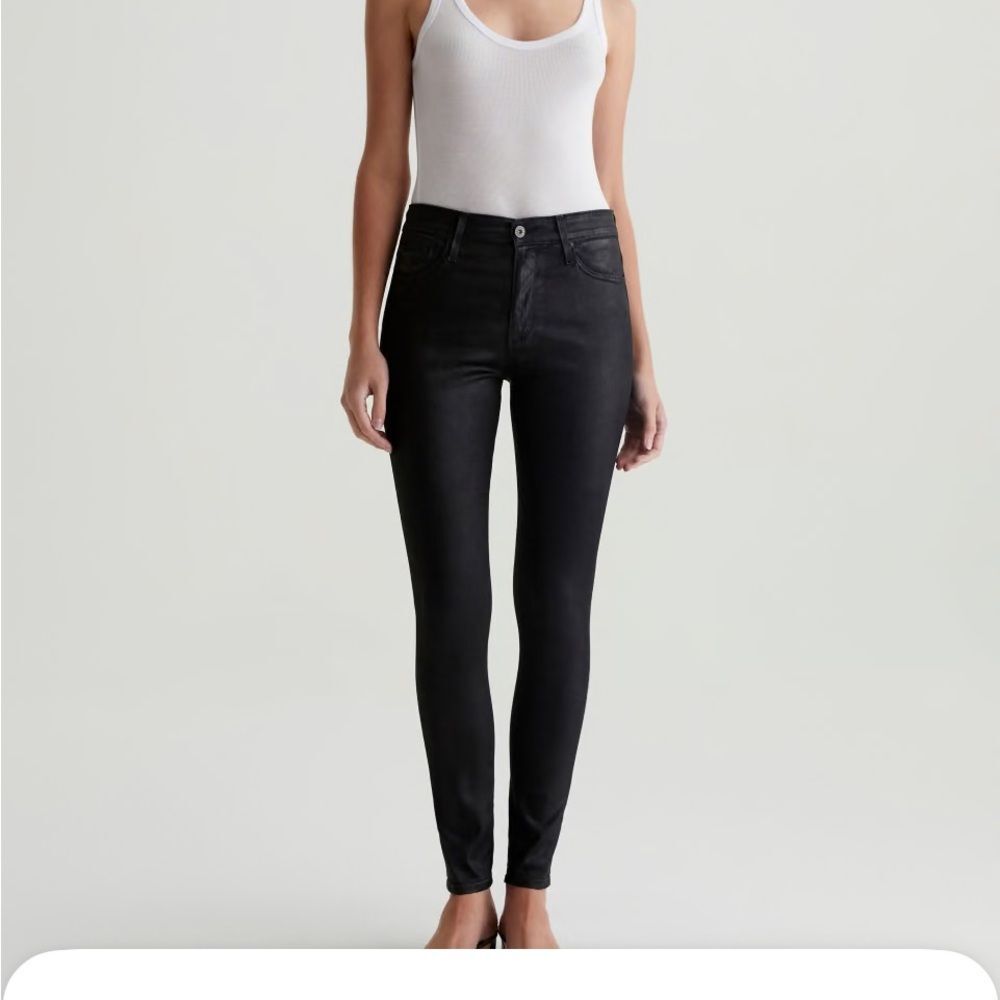 AG  Women's Farrah Ankle High-Rise Skinny Leatherette Super Black Jeans Sz 26